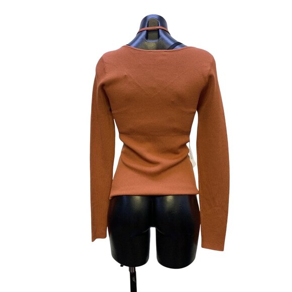 NWT Bardot Cutout Knit Top In Terracotta Brown Long Sleeves Size L - Picture 2 of 6